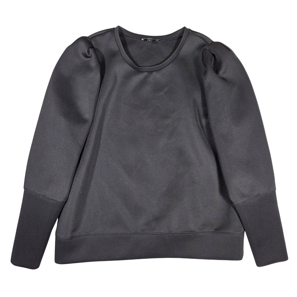 Stella & Dot Black Puff Sleeve Scuba Sweatshirt Womens Large Crew Neck Top